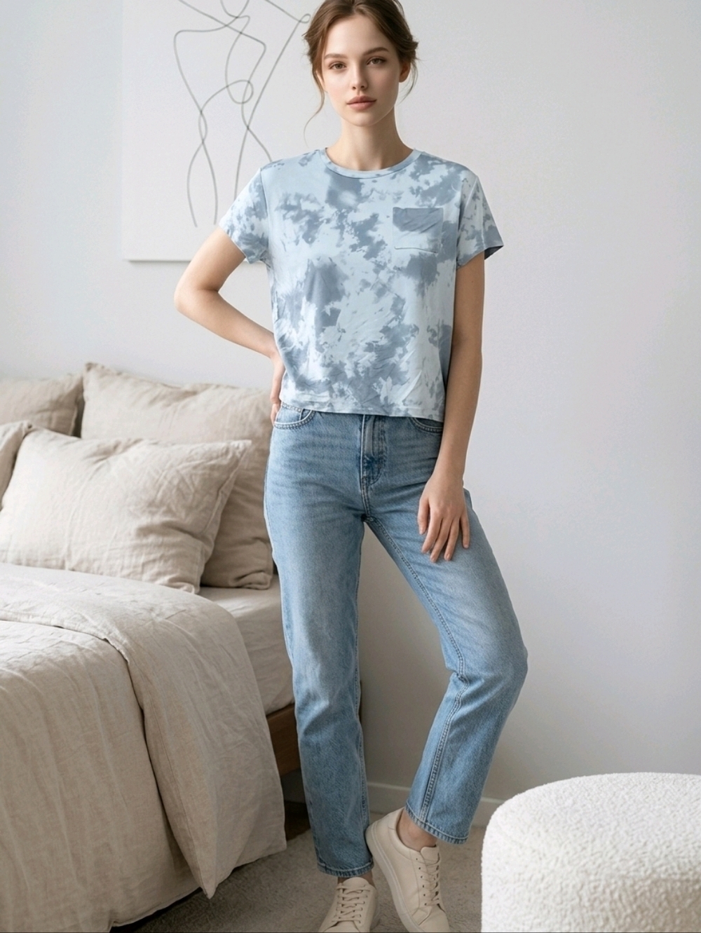 NWT Bixby Nomad Gray Tie-Dye The Boxy Pocket Tee Size Large 12-14
